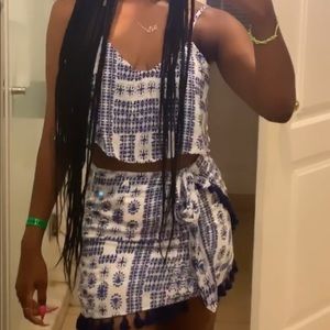 Blue and White Skirt Set